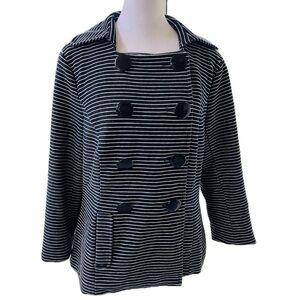 Luii Navy & White Striped Double-Breasted Cotton Jacket – Size Medium